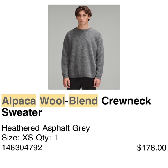 Lululemon Alpaca Wool-Blend Crewneck Sweater - Picture 1 of 6